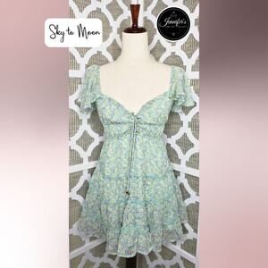 Sky to Moon Juniors Mint Green & Lavender Front Tie Layered Chiffon Dress Size S